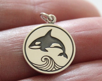 Sterling Silver Etched Killer Whale Charm, Silver Etched Killer Whale Pendant, Etched Whale Charm, Killer Whale Pendant, Silver Whale Charm