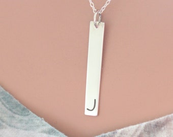 PERSONALIZED INITIAL NECKLACE - Sterling Silver Vertical Initial Bar Necklace, Bar Vertical Engraved Initial  Necklace, Initial Necklace