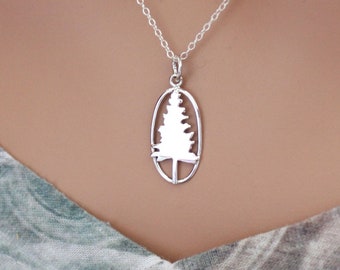 Sterling Silver Pine Tree Pendant Necklace: Abstract Charm