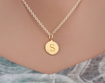 Gold Simple S Initial Necklace, Gold Stamped S Necklace, Stamped S Initial Necklace, Gold Small S Initial Necklace, Gold S Initial Charm