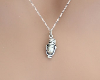Sterling Silver Vintage Microphone Charm Necklace