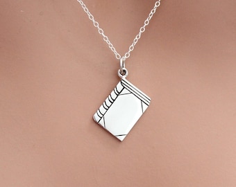 Sterling Silver Book Necklace: Gift for Bookworm