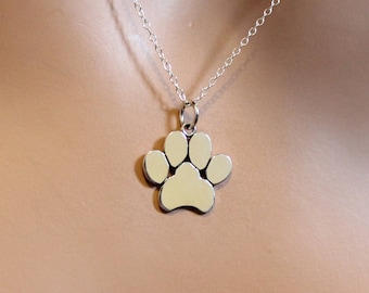 Sterling Silver Paw Print Pendant Necklace, Silver Paw Print Charm Necklace, Silver Paw Print Necklace, Sterling Silver Paw Print Necklace