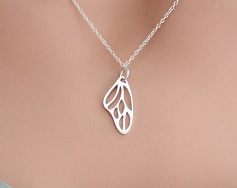 Sterling Silver Butterfly Wing Necklace, Sterling Silver Butterfly Wing Necklace, Beautiful Silver Openwork Butterfly Wing Necklace