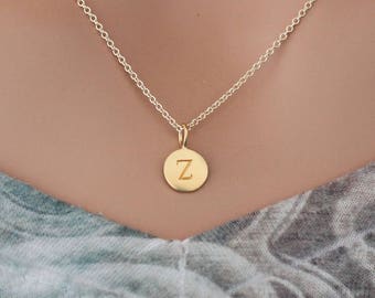 Gold Simple Z Initial Necklace, Gold Stamped Z Necklace, Stamped Z Initial Necklace, Gold Small Z Initial Necklace, Gold Z Initial Charm