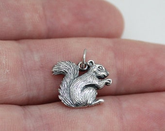 Sterling Silver Realistic Squirrel Charm Necklace, Sterling Silver Realistic Pendant Necklace, Silver Realistic Squirrel Charm Necklace