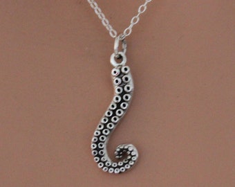 Sterling Silver Octopus Tentacle Pendant Necklace