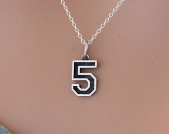 Sterling Silver Number Five Charm Necklace, Oxidized Sterling Silver Number Five Necklace, 5 Necklace, 5 Number Charm Necklace