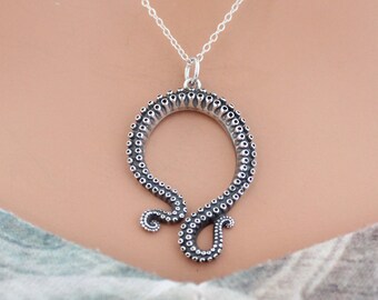 Sterling Silver Octopus Tentacle Pendant Necklace