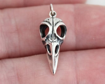 Sterling Silver Bird Skull Charm: .925 Silver Pendant