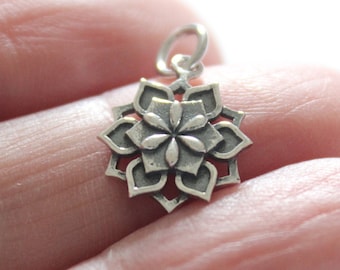 Sterling Silver Lotus Charm Necklace, Silver Lotus Charm, Lotus Pendant, Lotus Pendant, Lotus Charm