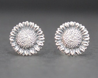 Sterling Silver Sunflower Post Earrings: Floral Jewelry