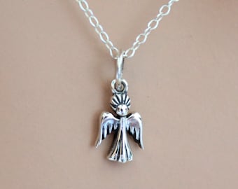 Sterling Silver Tiny Angel Charm Necklace