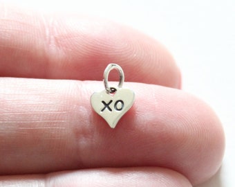 Sterling Silver XO Heart Charm, XO Hug and Kiss Heart Charm, Tiny XO Heart Charm, Silver xo Tiny HeartPendant, Hugs and Kisses Heart Charm