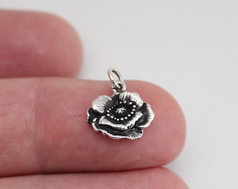 Ciondolo a forma di fiore di papavero in argento sterling: pendente floreale