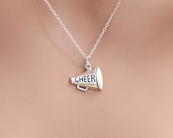 Collier porte-voix Cheer en argent sterling : breloque pom-pom girl sportive