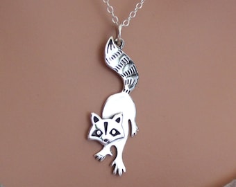 Sterling Silver Raccoon Pendant Necklace, Raccoon Charm Necklace, Silver Raccoon Charm Necklace, Adorable Raccoon Necklace, Raccoon Necklace