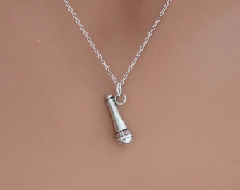 Sterling Silver Microphone Necklace: Singer Musician Gift