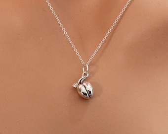 Sterling Silver Peach Charm Necklace: Fruit Pendant