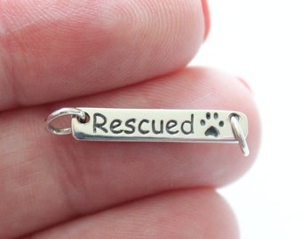 Sterling Silver Rescued Animal Charm, Rescued Dog with Paw Print Charm, Rescued Cat with Paw Charm, Rescued Animal Pendant