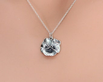 Sterling Silver Pansy Flower Charm Necklace, Sterling Silver Pansy Flower Necklace, Silver Pansy Flower Necklace, Pansy Flower Necklace