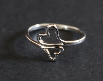 Sterling Silver Adjustable Ring - Double Heart, Sterling Sterling Silver Adjustable Ring - Double Heart, Sterling