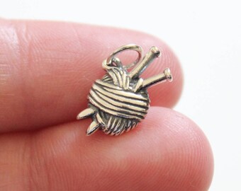 Sterling Silver Knitting Ball and Needle Charm