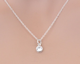 Sterling Silver White April Birthstone Crystal Charm Necklace