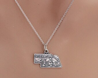 Nebraska State Charm Necklace 925 Sterling Silver US State Charms NE *NEW* Nebraska State Charm Necklace 925 Sterling Silver US State Charms NE *NEW*