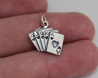 Jewels Obsession Playing Card Necklace Rhodium-plated 925 Silver Spades Royal Flush Poker Pendant with 16 Necklace