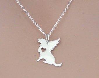 Sterling Silver Angel Dog Necklace: Memorial Pet Pendant