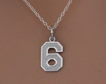 Pendants Initial and Number Charms .925 Sterling Silver Small Diamond-Cut #6 Charm Pendant