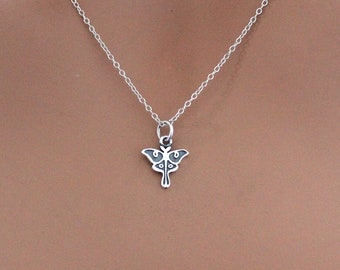 Sterling Silver Luna Moth Charm Necklace: Tiny Insect Jewelry