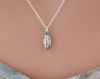 Sterling Silver Cocoa Bean Charm Necklace, Cocoa Bean Necklace, Cocoa Bean Charm Necklace, Cocoa Bean Necklace, Bean Necklace, Cocoa Bean