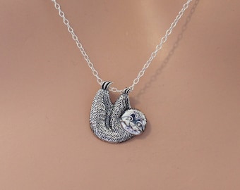 Sterling Silber Faultier Anhänger Halskette: Hängender Faultier Schmuck