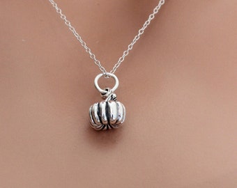 Sterling Silver Pumpkin Charm Necklace: Fall Harvest Pendant