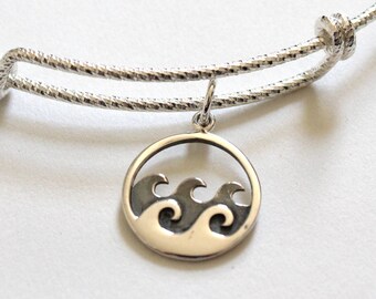 Sterling Silver Ocean Waves Charm Bracelet: Bangle