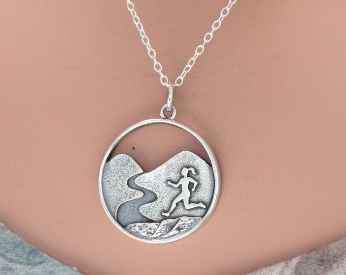 Sterling Silver Running Girl Charm Necklace, Silver Running Girl Pendant Necklace, Running Girl Charm Necklace, Running Girl Necklace