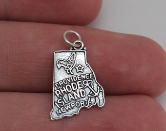 Sterling Silver Rhode Island State Charm, Sterling Silver State of Rhode Island Charm, State of Rhode Island Pendant, Rhode Island Charm