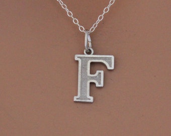 Sterling Silver Initial F Necklace: Uppercase Letter Charm