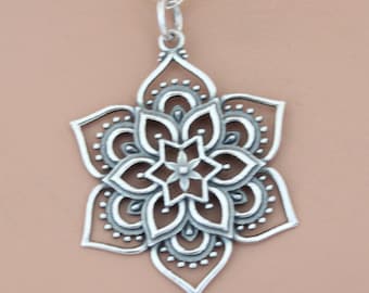 Sterling Silver Openwork Lotus Pendant Necklace, Silver Openwork Lotus Pendant Necklace, Openwork Lotus Pendant Necklace