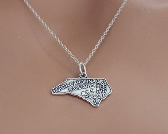 Sterling Silver North Carolina State Charm Necklace