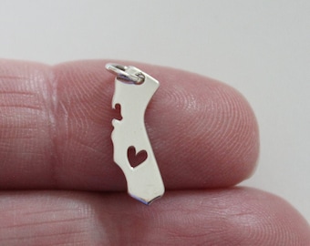 Sterling Silver California State Charm with Heart Cutout