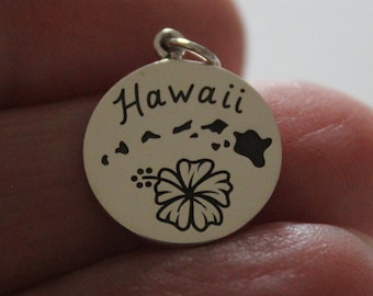 Ciondolo con ciondolo Hawaii in argento sterling: stato insulare e ibisco