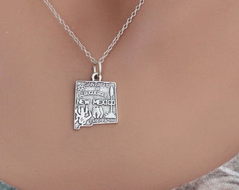 Sterling Silver New Mexico Charm Necklace, Silver New Mexico Charm Necklace, Sterling Silver State of Mexico Charm Necklace, Mexico Necklace
