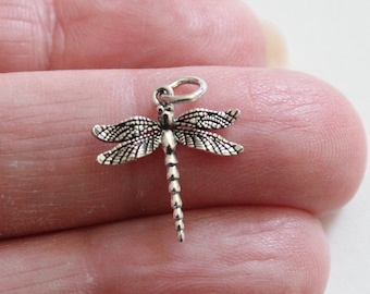 Detailed Sterling Silver Dragonfly Charm - Nature Pendant
