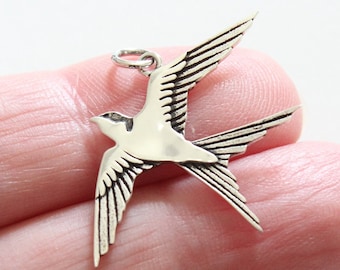 Sterling Silver Soaring Swallow Charm Pendant