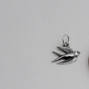 Sterling Silver Swallow Charm, Sterling Silver Swallow Bird Charm, Silver Swallow Bird Charm, Swallow Bird Charm, Silver Bird Charm