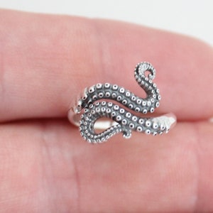 Sterling Silver Octopus Tentacle Adjustable Ring, Silver Octopus Tentacle Adjustable Ring, Octopus Tentacle Adjustable Ring, Octopus Ring