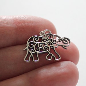 Sterling Silver Elephant Charm: Scrollwork Pendant